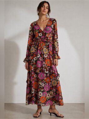 Simply Be Floral Ruffle Midi Dress Women’s US 16 UK 20 Boho Retro